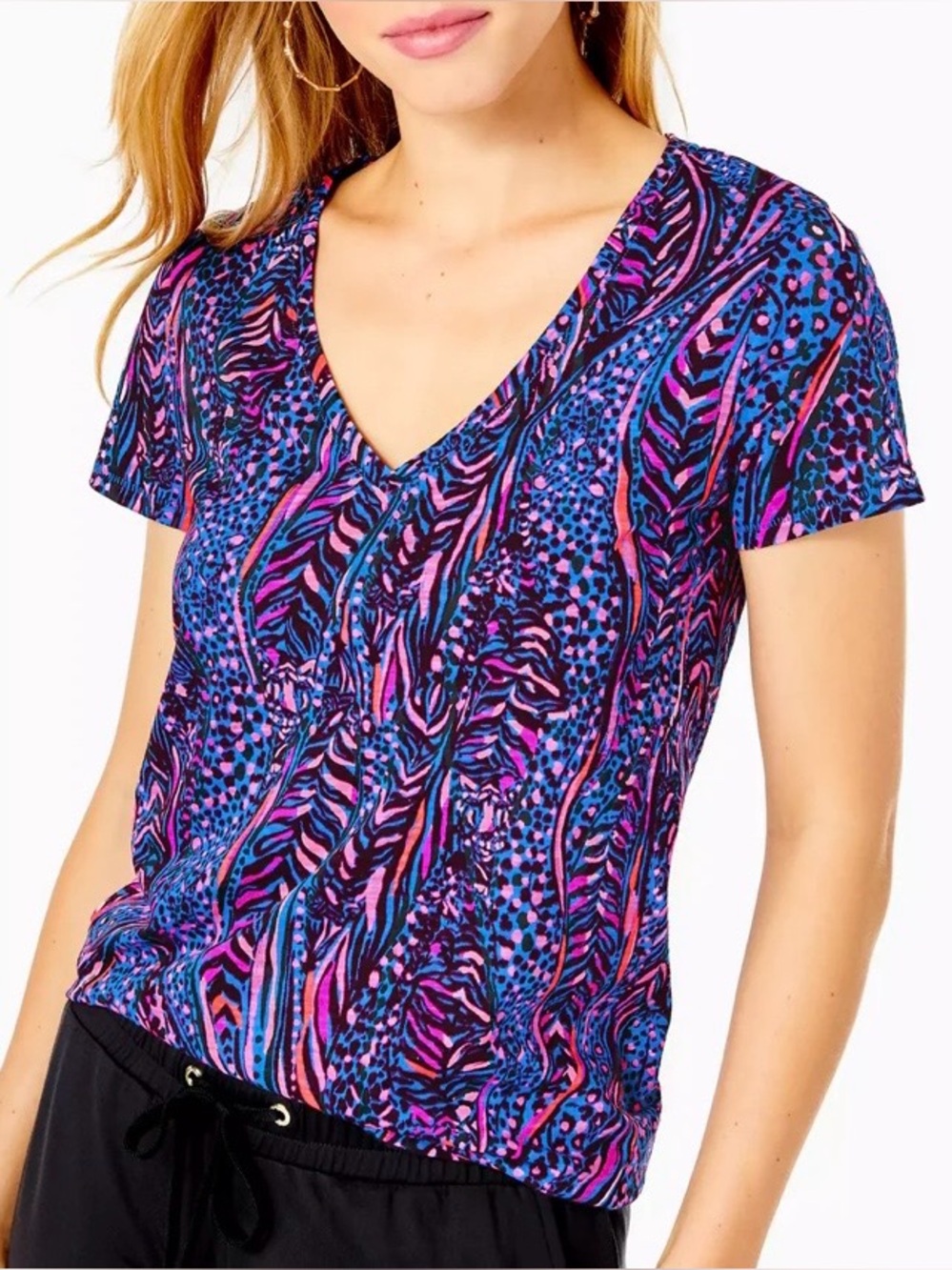 Lilly Pulitzer Etta V-Neck Top – Blue Flare Always Pawsitive